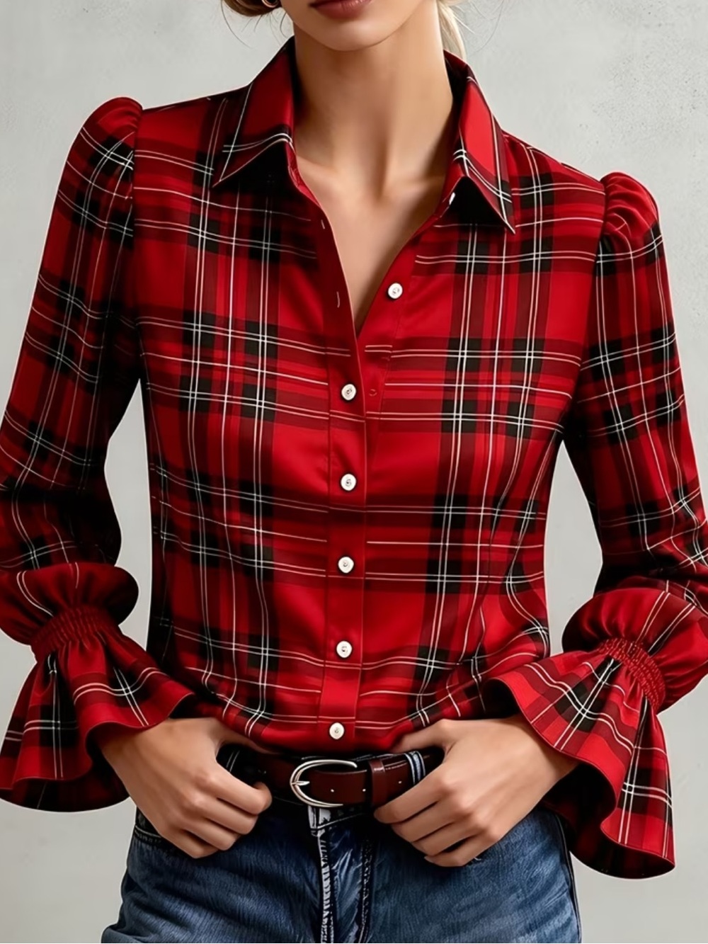 Women's Red Solid Blouse - Casual Versatile, Relaxed Fit Silhouette, Perfect - Picture 3 of 7